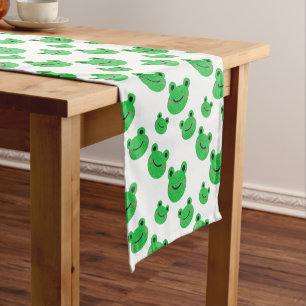 Frog First Birthday party Croaking Green Glitter P Short Table Runner