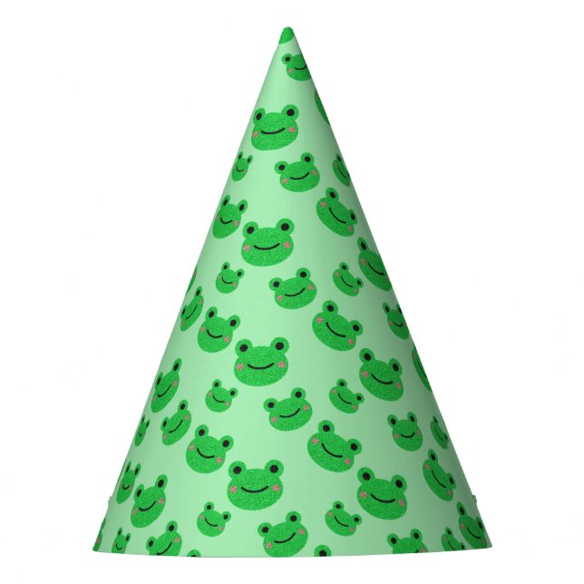 Frog First Birthday party Croaking Green Glitter Party Hat (Front)
