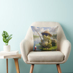 Frog Fishing From a Lily Pad Cushion