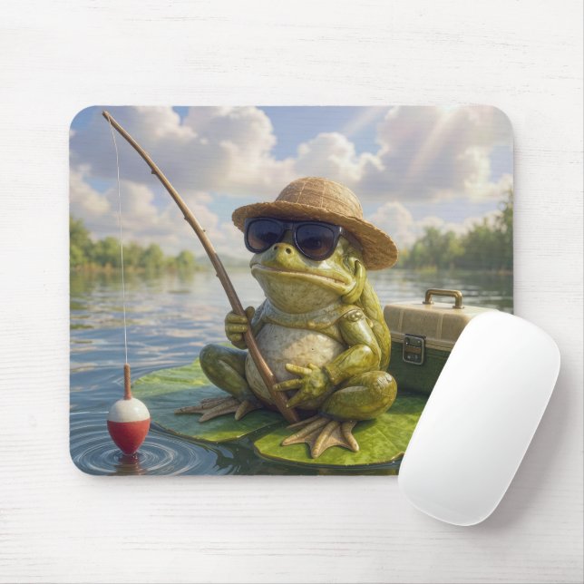 Frog Fishing From a Lily Pad Mouse Mat (With Mouse)