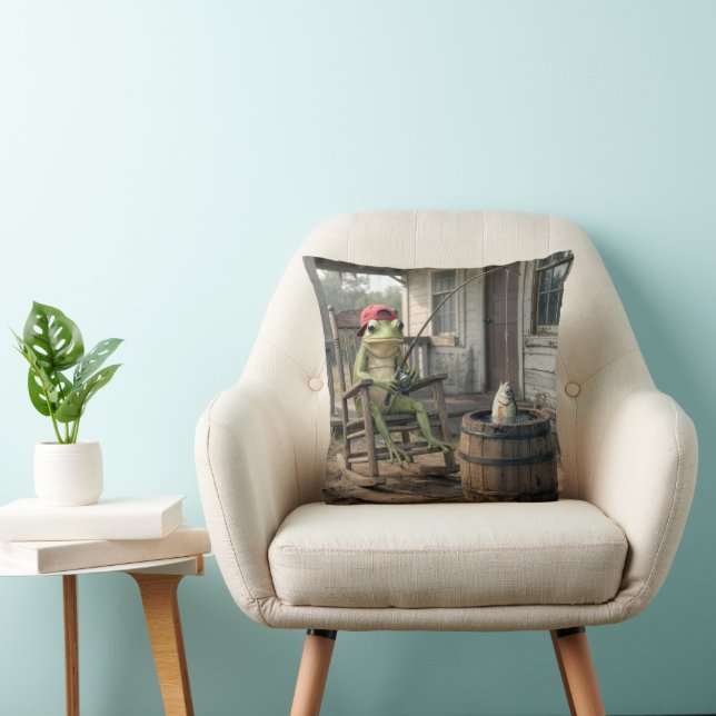 Frog Fishing in a Whiskey Barrel Cushion (Chair)
