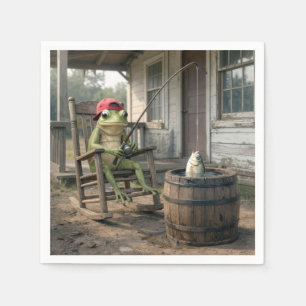 Frog Fishing in a Whiskey Barrel Napkin