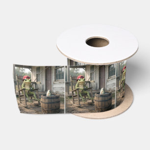 Frog Fishing in a Whiskey Barrel Satin Ribbon
