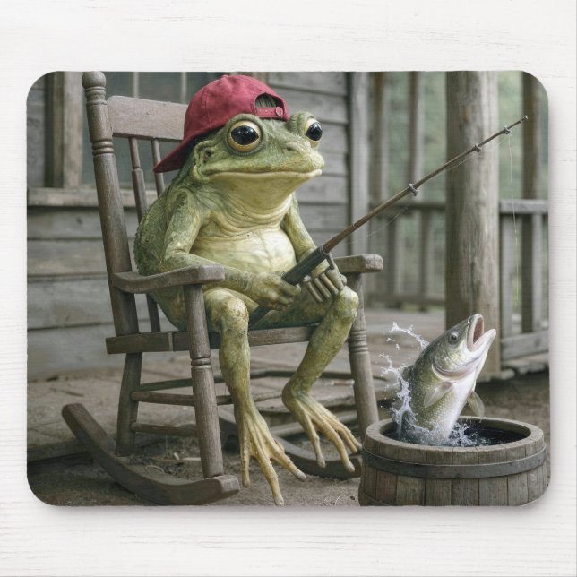Frog Fishing in a Whisky Barrel Mouse Mat (Front)