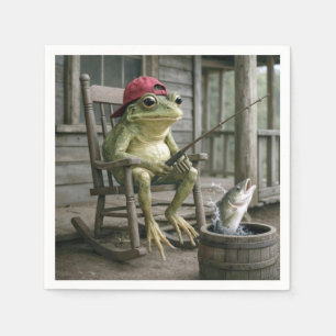 Frog Fishing in a Whisky Barrel Napkin