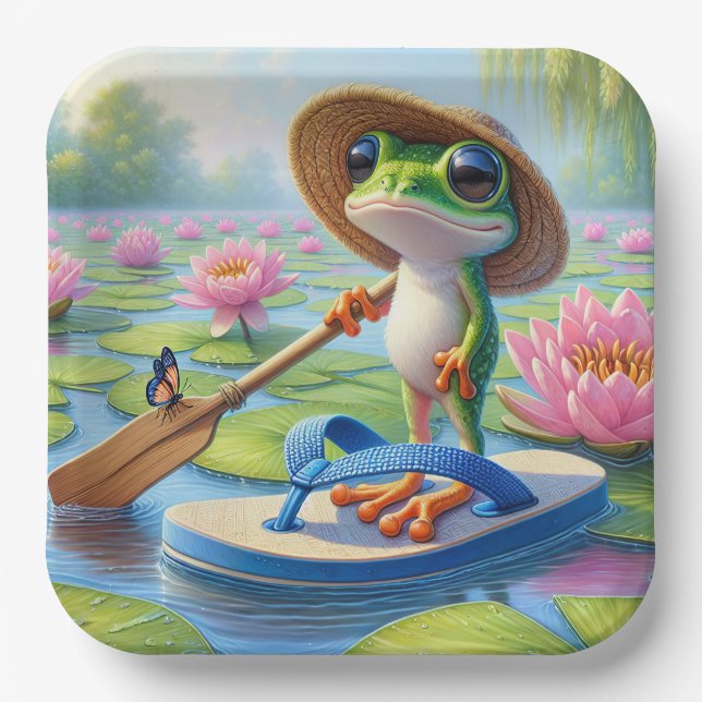 Frog Floating On a Flip-Flip Paper Plate (Front)