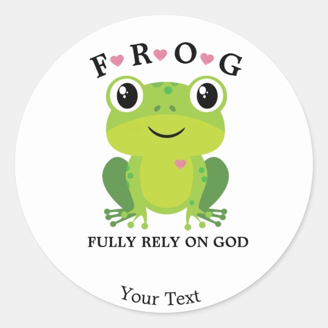 Frog Fully Rely on God Pink Hearts  Classic Round Sticker (Front)