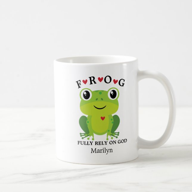 Frog Fully Rely on God Red Hearts Coffee Mug (Right)