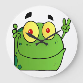 Frog Gesturing The Peace Sign Large Clock