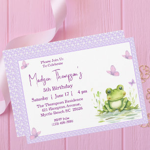 Frog Girls 5th Birthday Party Invitation