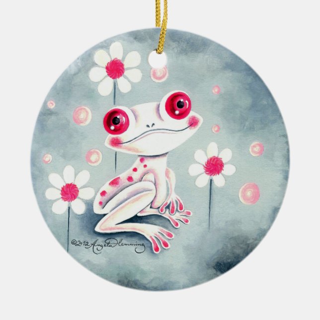 Frog Girly Pink Cute Ceramic Tree Decoration (Front)