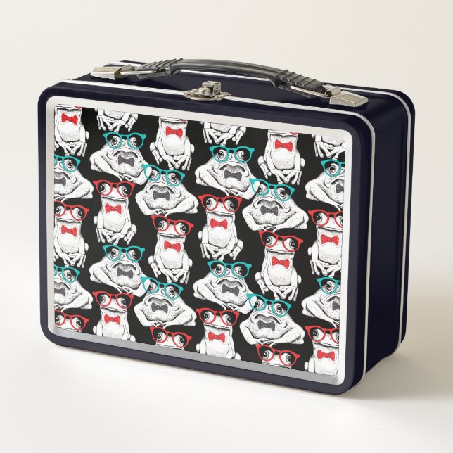 Frog Glasses Pattern Metal Lunch Box (Front)