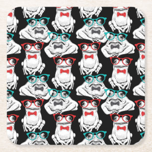 Frog Glasses Pattern Square Paper Coaster