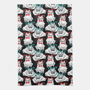Frog Glasses Pattern Tea Towel
