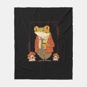 Frog Goblincore Academia Aesthetic Mushroom Fleece Blanket