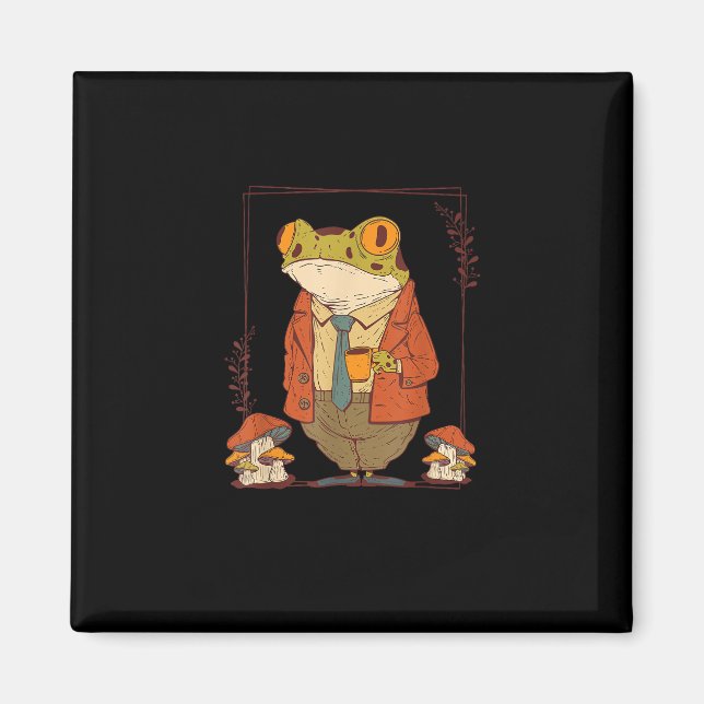 Frog Goblincore Academia Aesthetic Mushroom Magnet (Front)