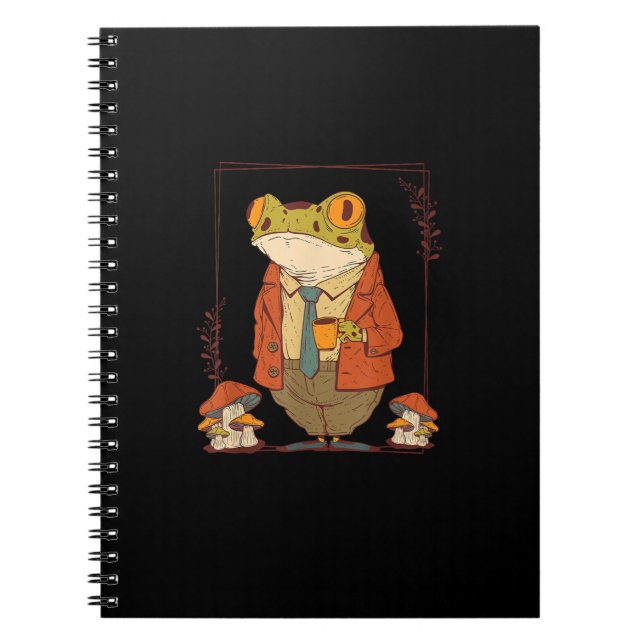Frog Goblincore Academia Aesthetic Mushroom Notebook (Front)