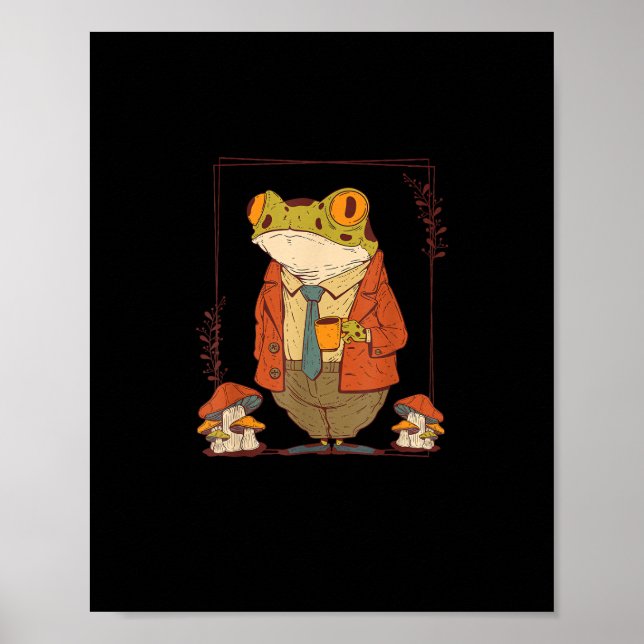 Frog Goblincore Academia Aesthetic Mushroom Poster (Front)