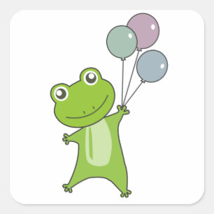 Frog Green Balloons Funny Animals Kids Square Sticker