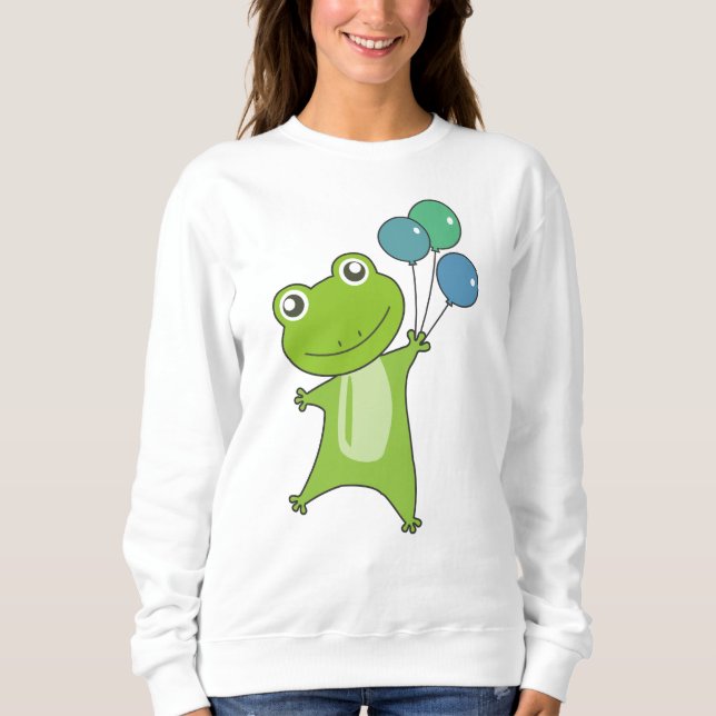 Frog Green Balloons Funny Animals Kids Sweatshirt (Front)