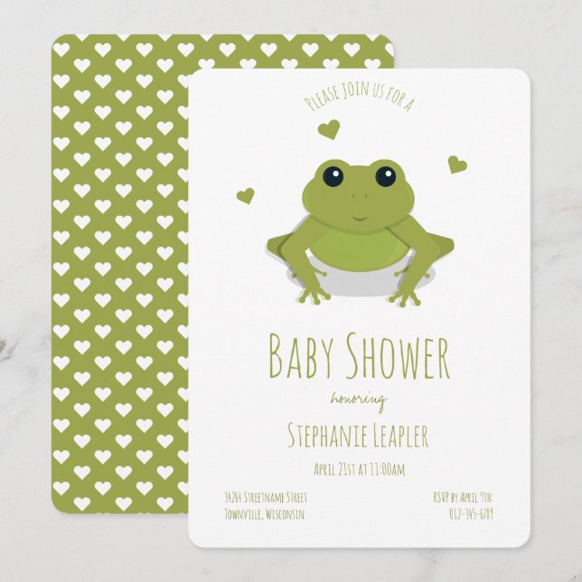Frog Green Cute Animal Baby Shower Invitation (Front/Back)