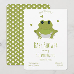 Frog Green Cute Animal Baby Shower Invitation