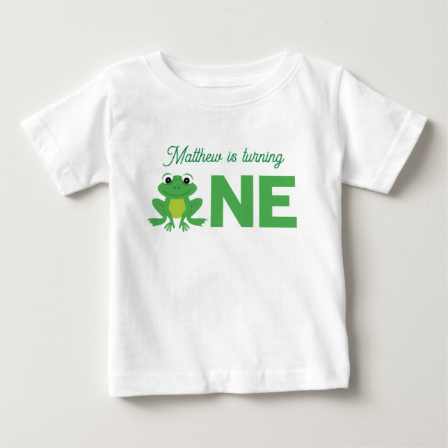 Frog green personlized first Birthday Tshirt (Front)