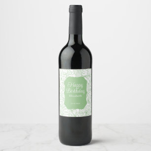 Frog Green White Flora Girl Happy Birthday Wine Label
