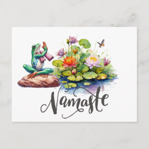 Frog Greeting Namaste yoga at pond Postcard