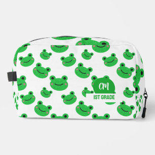 Frog Happy Face Pattern Green Monogram School Dopp Kit