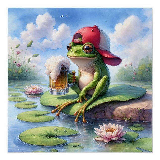 Frog Holding a Mug of Beer Poster (Front)