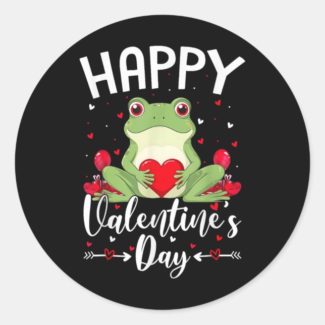 Frog Holding Heart Loves Happy Valentines Day  Classic Round Sticker (Front)