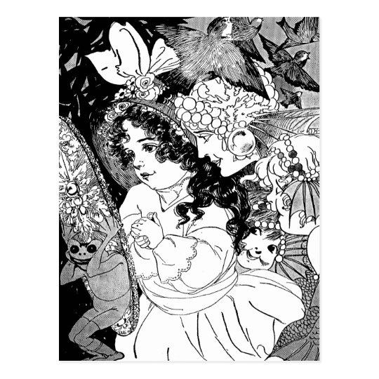 Frog Holding Mirror for Girl and Mermaid Postcard