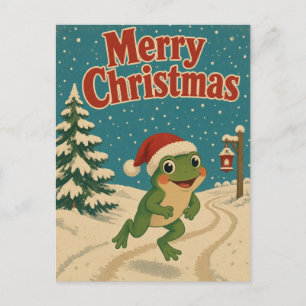 Frog Holiday Path Animal Christmas Postcard