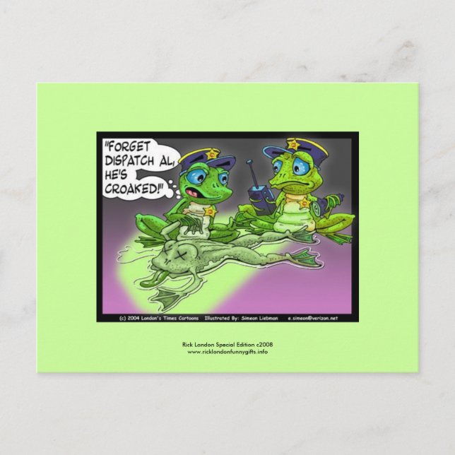 Frog Homicide Police Cartoon On Funny Postcards (Front)