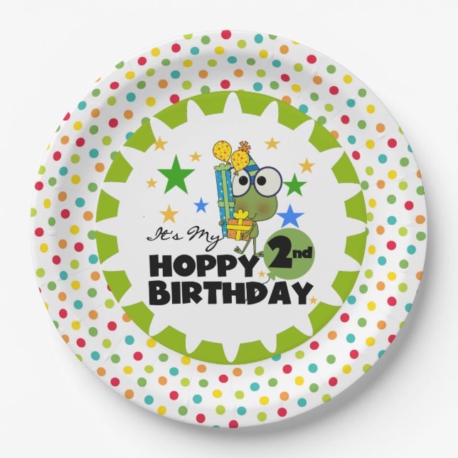 Frog Hoppy 2nd Birthday Paper Plates (Front)