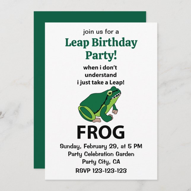 Frog  I Just Take A Leap Frog Birthday Invitation (Front/Back)