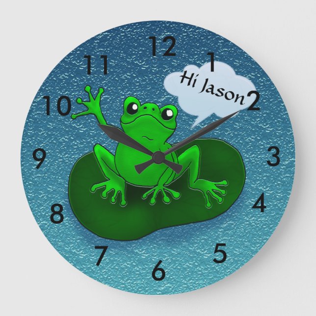 Frog illustration cartoon on a leaf large clock (Front)
