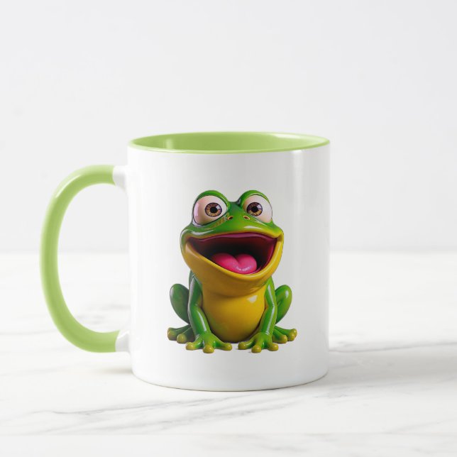 Frog Illustration Cute Smiling Green Mug (Left)