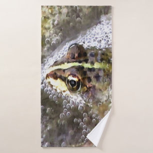 Frog Immersed In Water Bubbles and Frogspawn Bath Towel