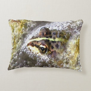 Frog Immersed In Water Bubbles and Frogspawn Decorative Cushion