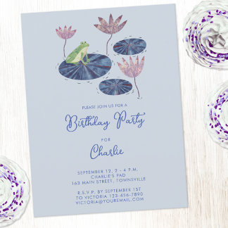 Frog in a Lily Pond Cute Kids Birthday Party Postcard