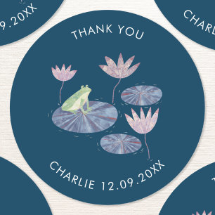 Frog in a Lily Pond Cute Thank You Classic Round Sticker