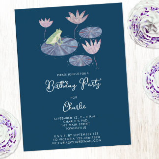 Frog in a Lily Pond Kids Birthday Party Invitation Postcard
