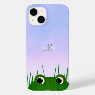 frog in a pond peeking through grass monogrammed Case-Mate iPhone 14 case
