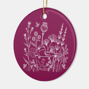 Frog in a Teacup – Botanical Illustration Ceramic Tree Decoration