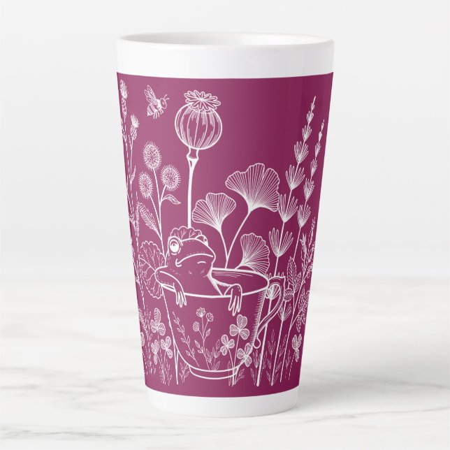 Frog in a Teacup – Botanical Illustration Latte Mug (Front)