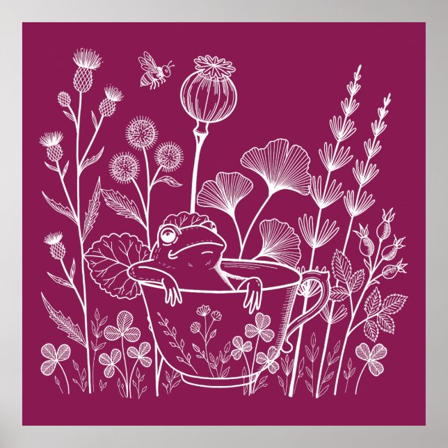Frog in a Teacup – Botanical Illustration Poster (Front)