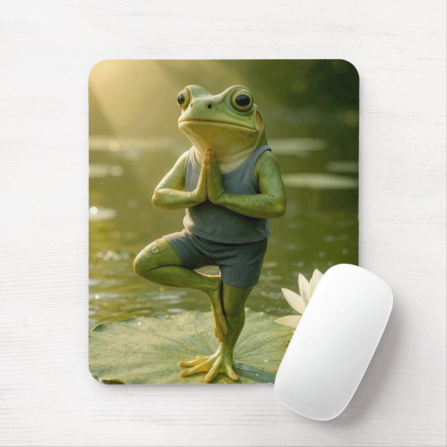 Frog In a Yoga Tree Pose Mouse Mat (With Mouse)