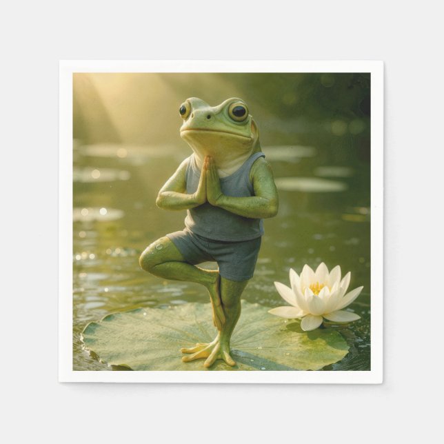 Frog In a Yoga Tree Pose Napkin (Front)